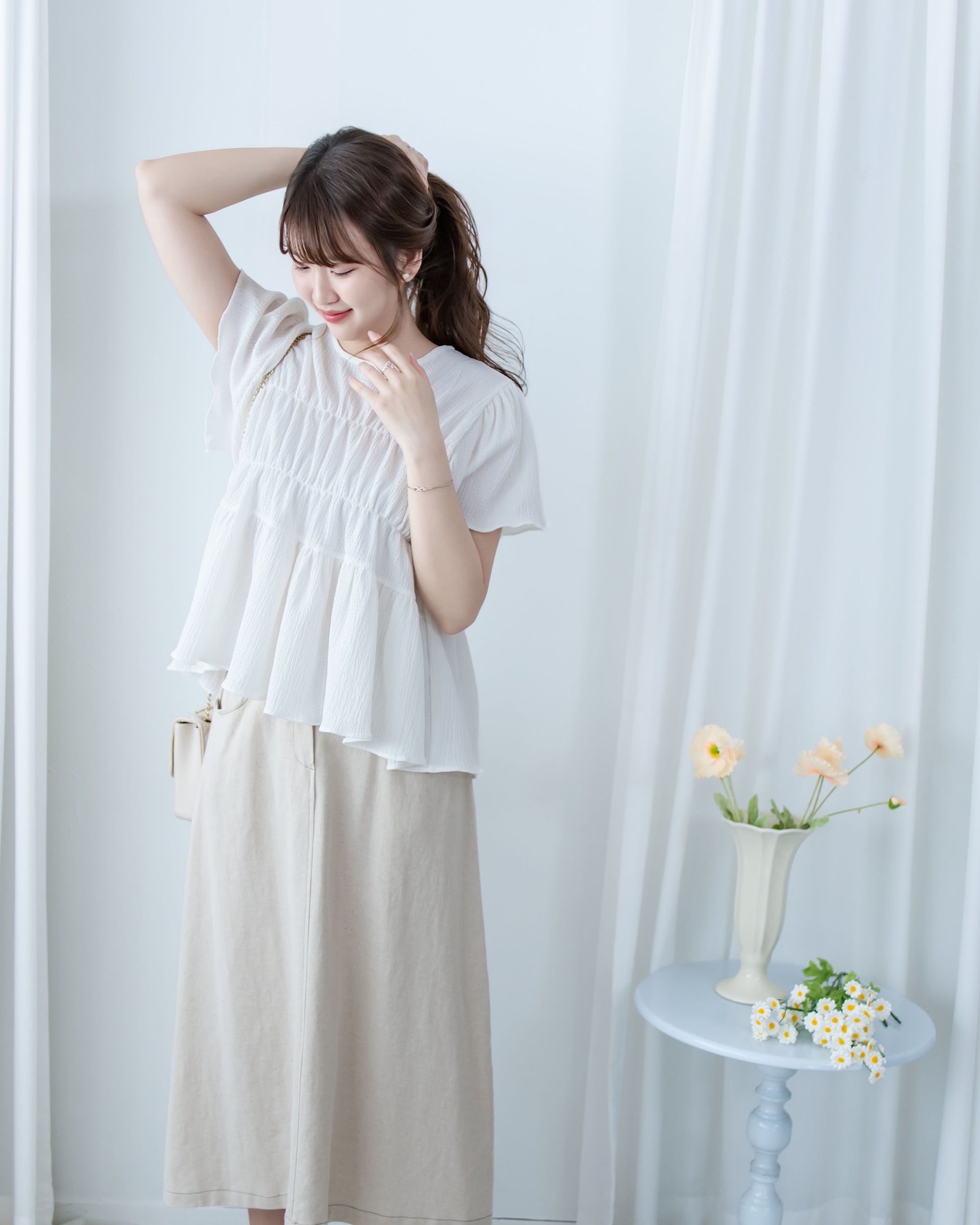 [intent label/intent製] Sophie Cotton Blouse 彈性防皺內橡筋顯瘦圓領上衣/ TPA8001