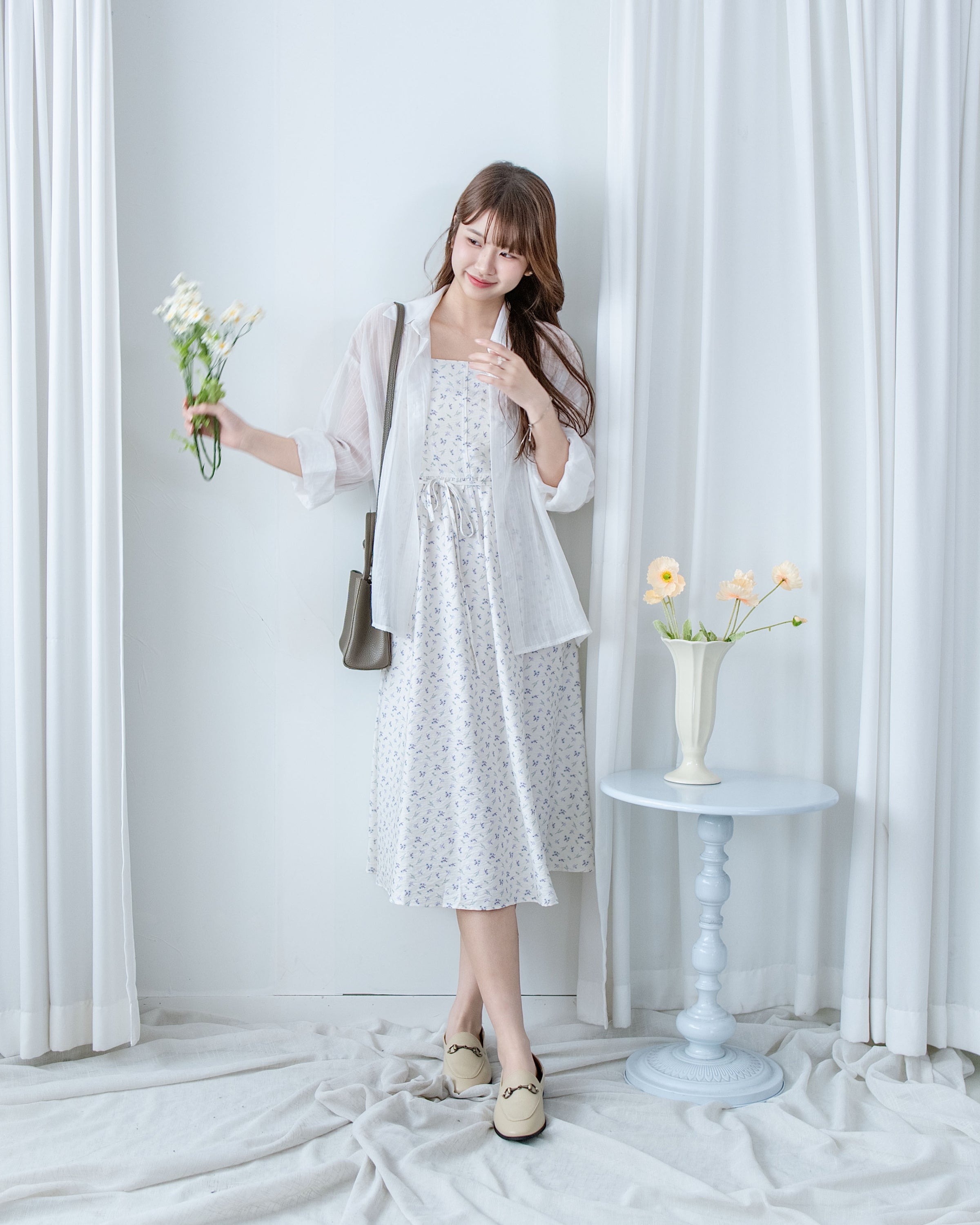 [intent label/intent製]  Waterfloral  Dress 輕盈防皺後彈性橡筋水彩印花連身裙(肩帶可調) / DSA8001