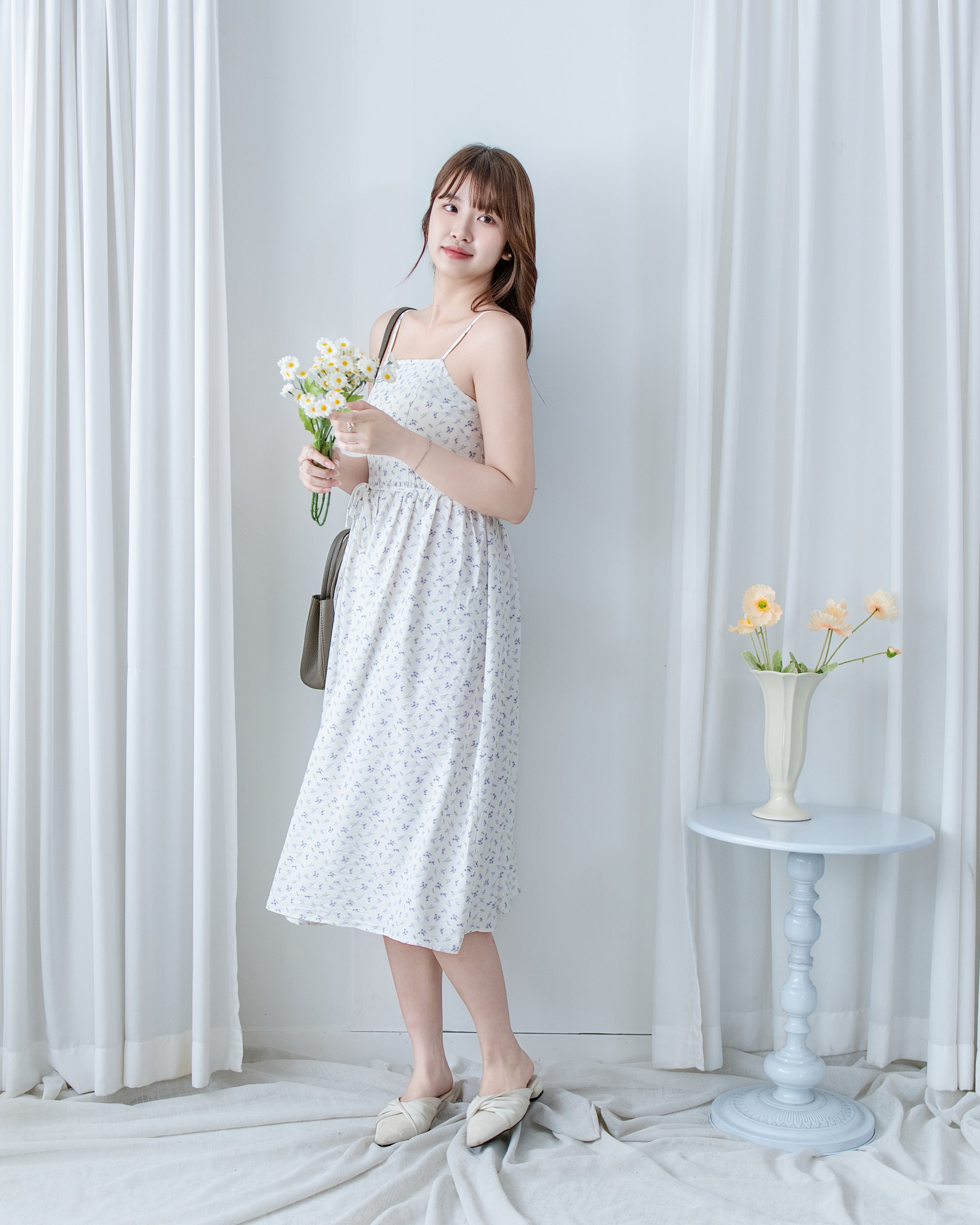 [intent label/intent製]  Waterfloral  Dress 輕盈防皺後彈性橡筋水彩印花連身裙(肩帶可調) / DSA8001