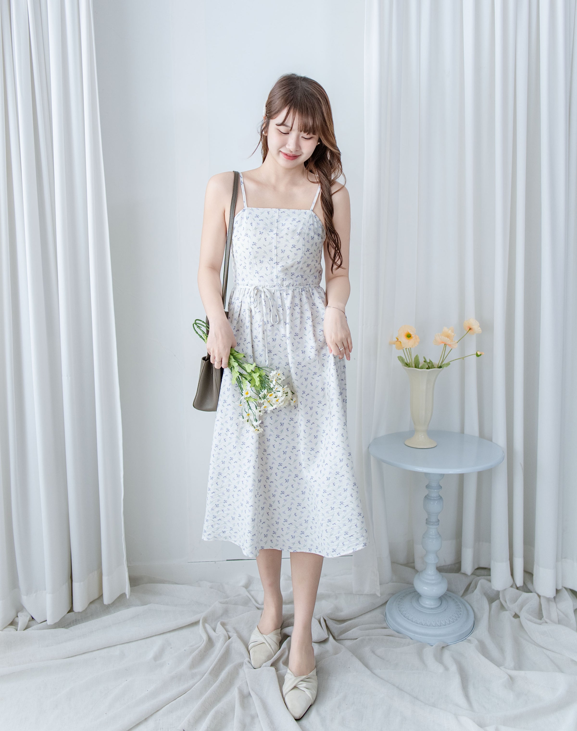 [intent label/intent製]  Waterfloral  Dress 輕盈防皺後彈性橡筋水彩印花連身裙(肩帶可調) / DSA8001