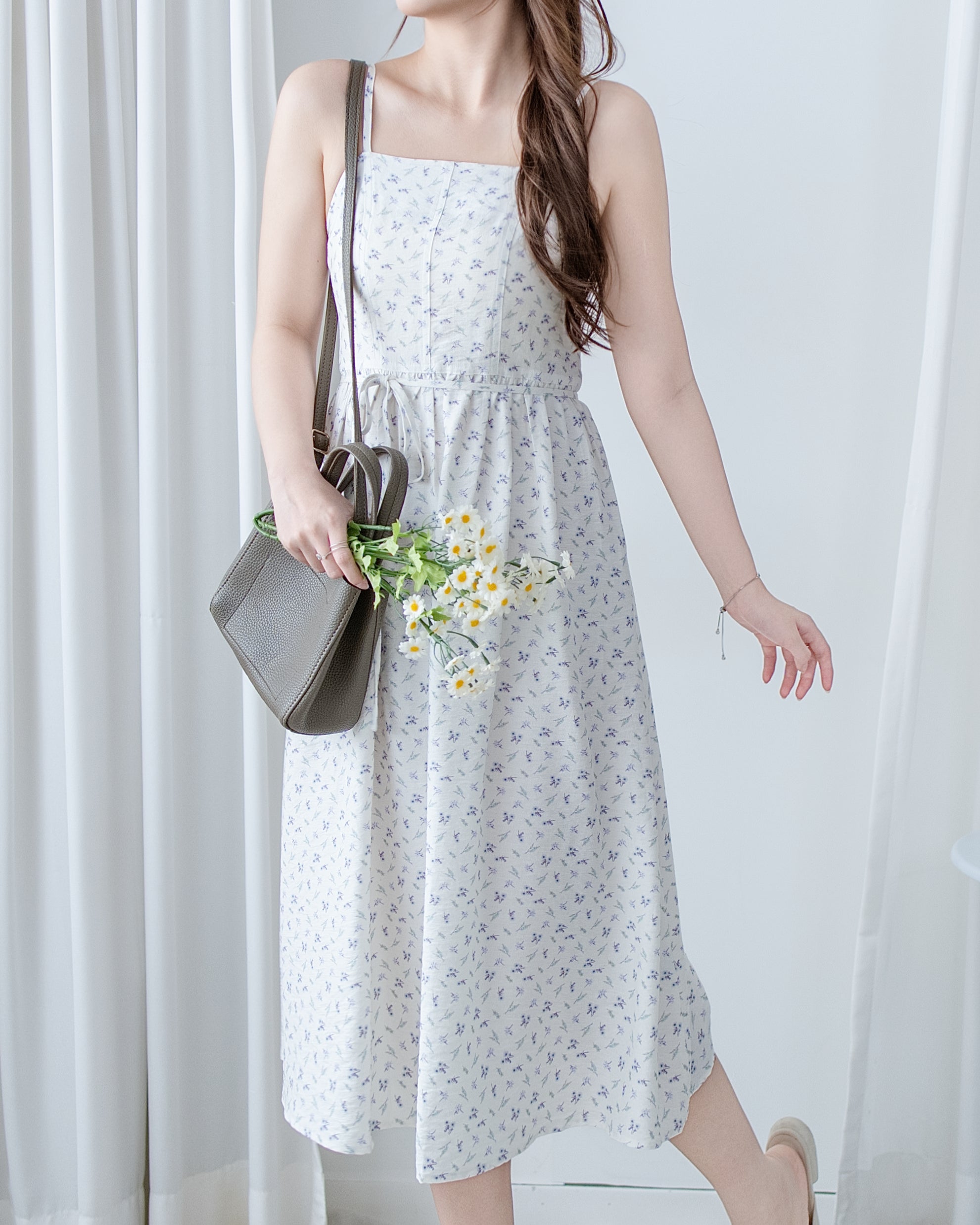 [intent label/intent製]  Waterfloral  Dress 輕盈防皺後彈性橡筋水彩印花連身裙(肩帶可調) / DSA8001
