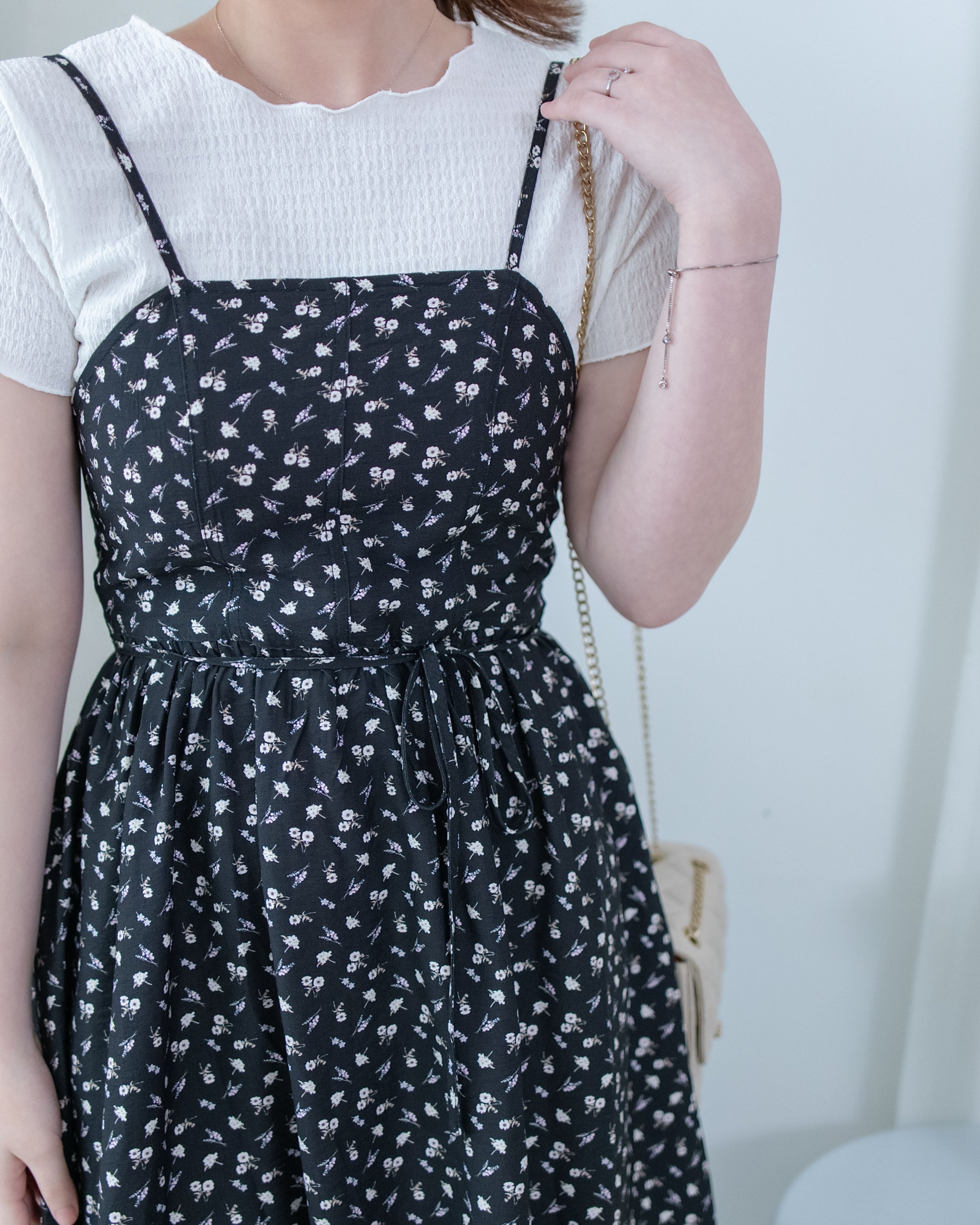 [intent label/intent製]  Waterfloral  Dress 輕盈防皺後彈性橡筋水彩印花連身裙(肩帶可調) / DSA8001
