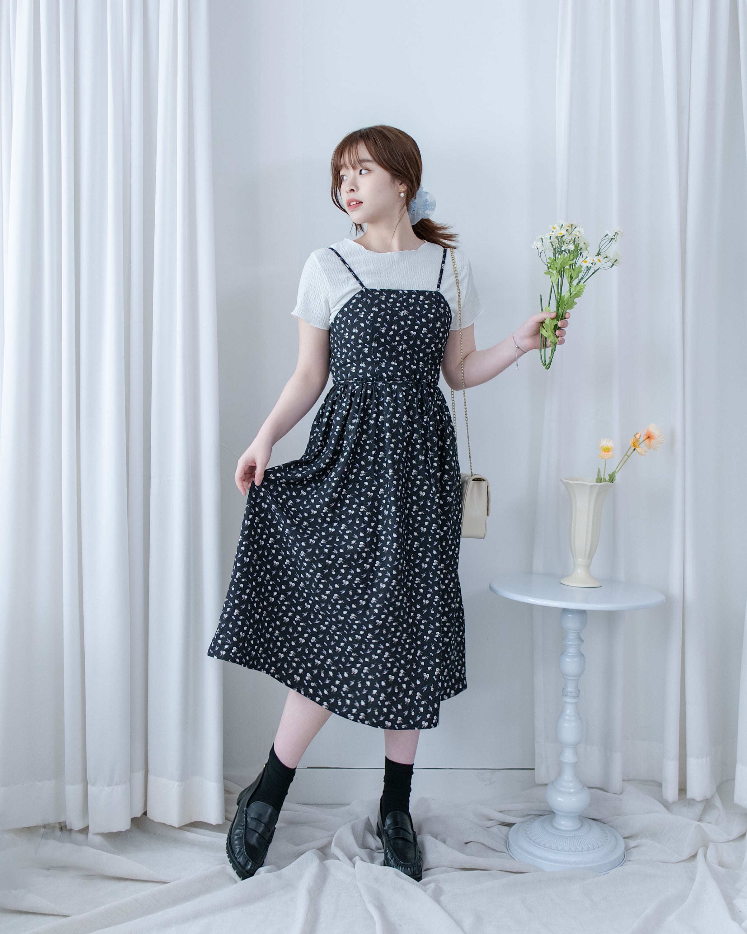 [intent label/intent製]  Waterfloral  Dress 輕盈防皺後彈性橡筋水彩印花連身裙(肩帶可調) / DSA8001