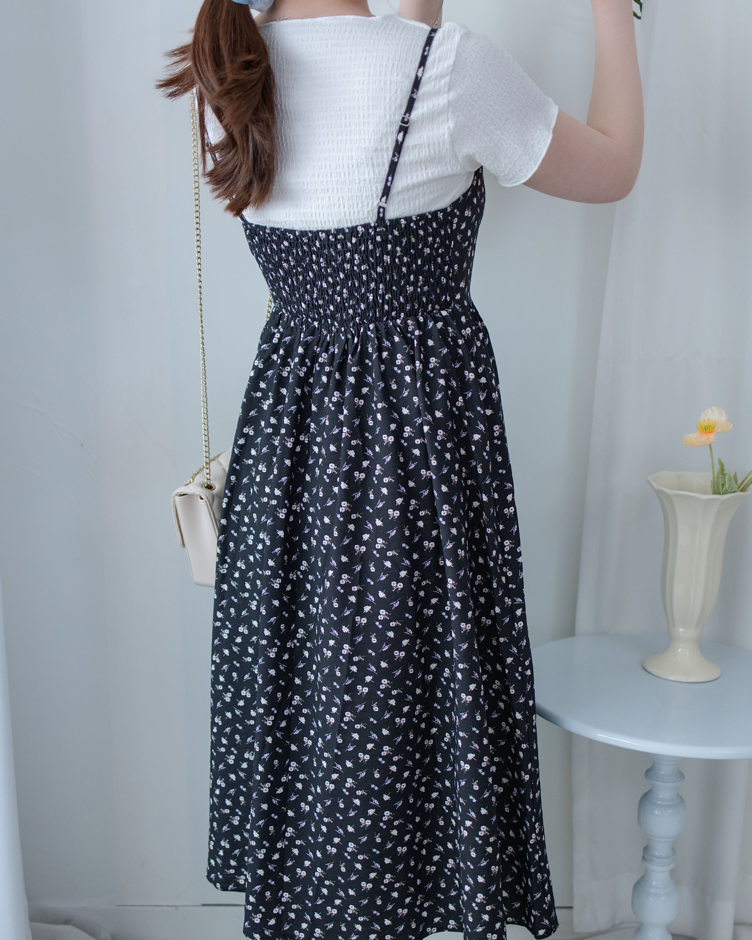 [intent label/intent製]  Waterfloral  Dress 輕盈防皺後彈性橡筋水彩印花連身裙(肩帶可調) / DSA8001
