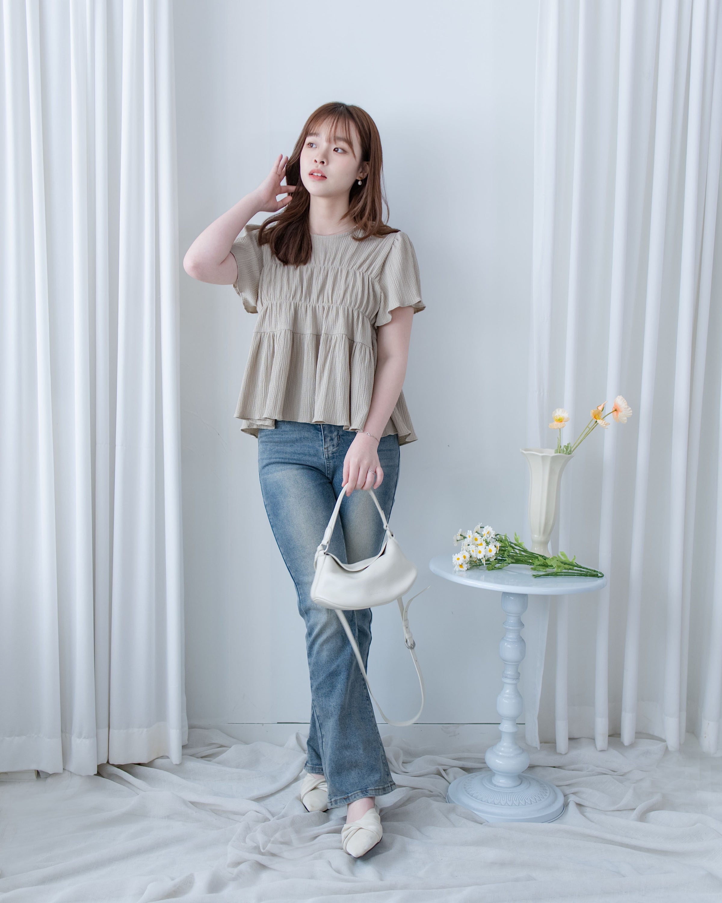 [intent label/intent製] Sophie Cotton Blouse 彈性防皺內橡筋顯瘦圓領上衣/ TPA8001