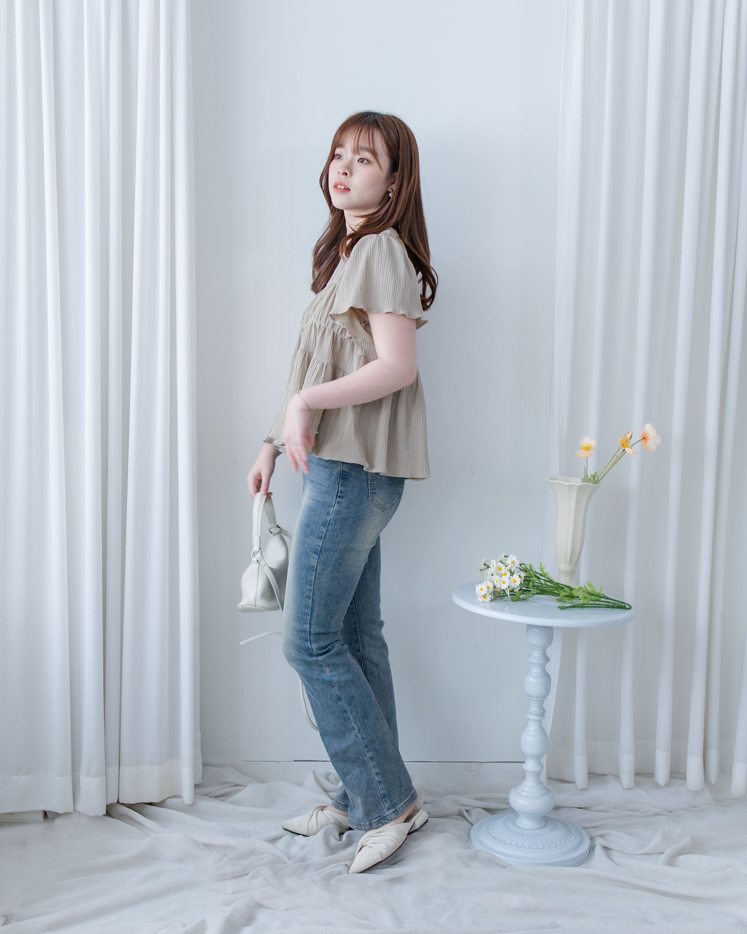 [intent label/intent製] Sophie Cotton Blouse 彈性防皺內橡筋顯瘦圓領上衣/ TPA8001
