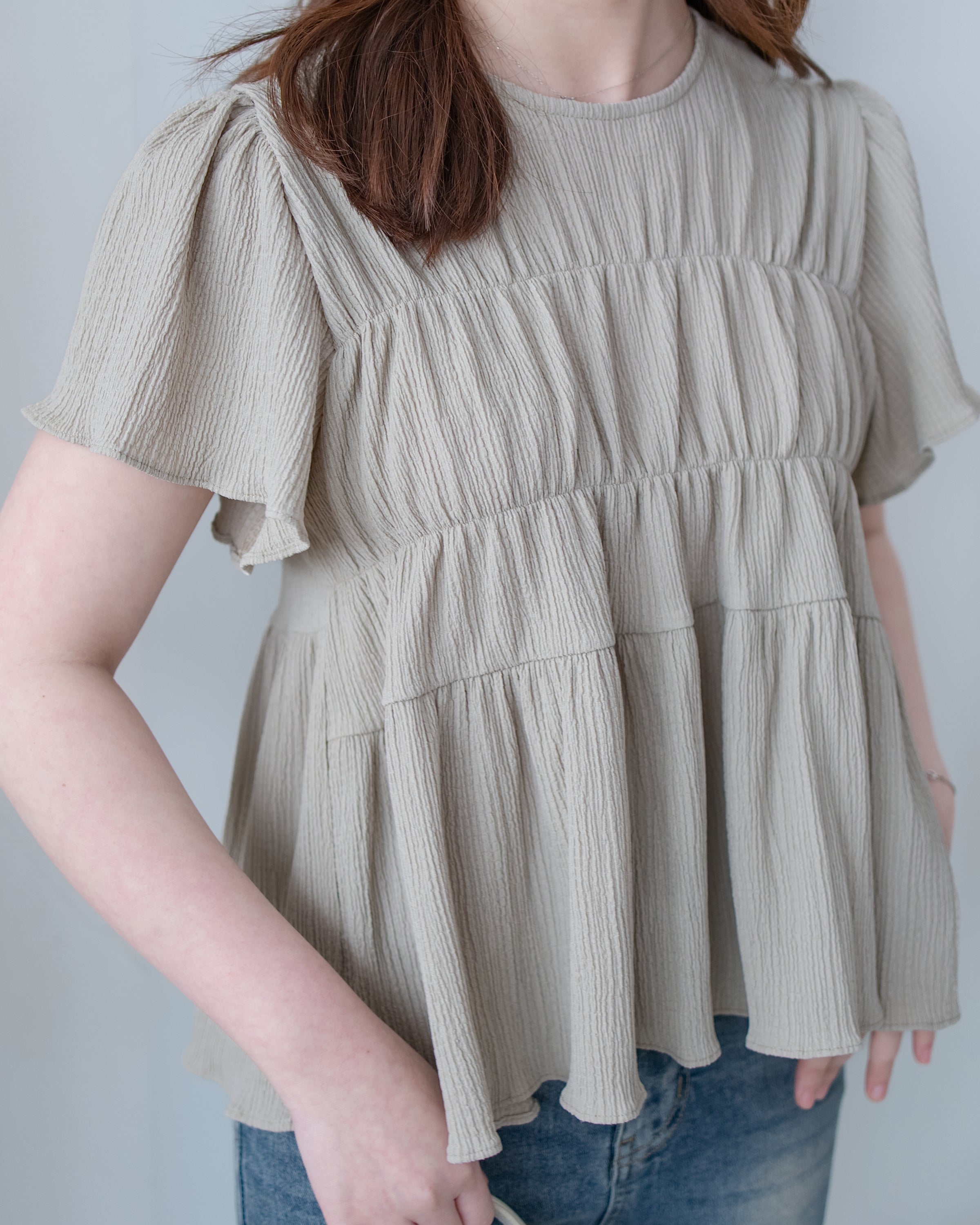 [intent label/intent製] Sophie Cotton Blouse 彈性防皺內橡筋顯瘦圓領上衣/ TPA8001