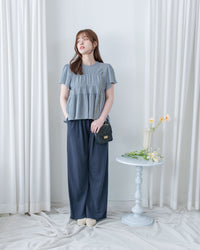 [intent label/intent製] Sophie Cotton Blouse 彈性防皺內橡筋顯瘦圓領上衣/ TPA8001