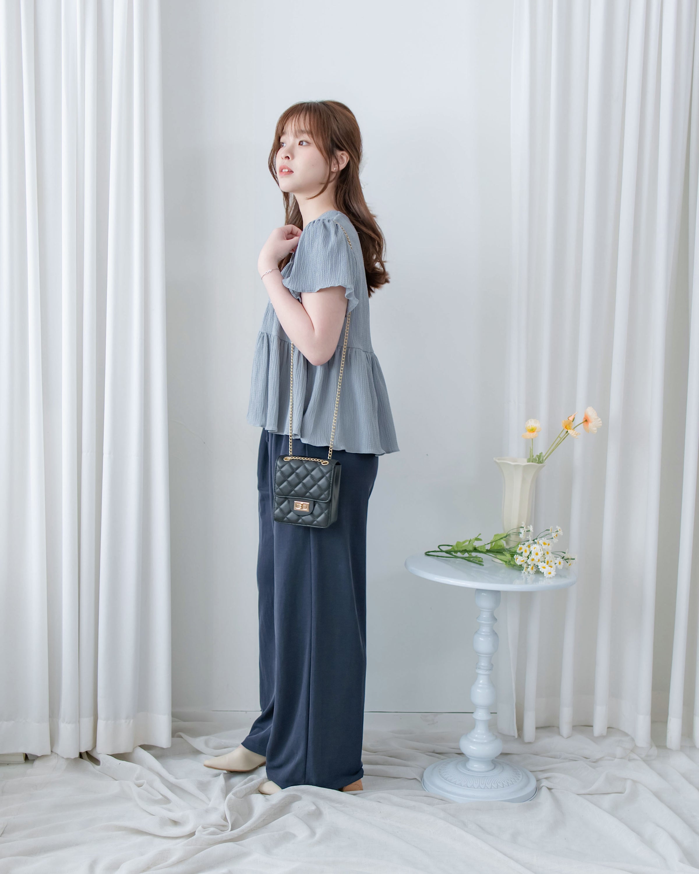 [intent label/intent製] Sophie Cotton Blouse 彈性防皺內橡筋顯瘦圓領上衣/ TPA8001