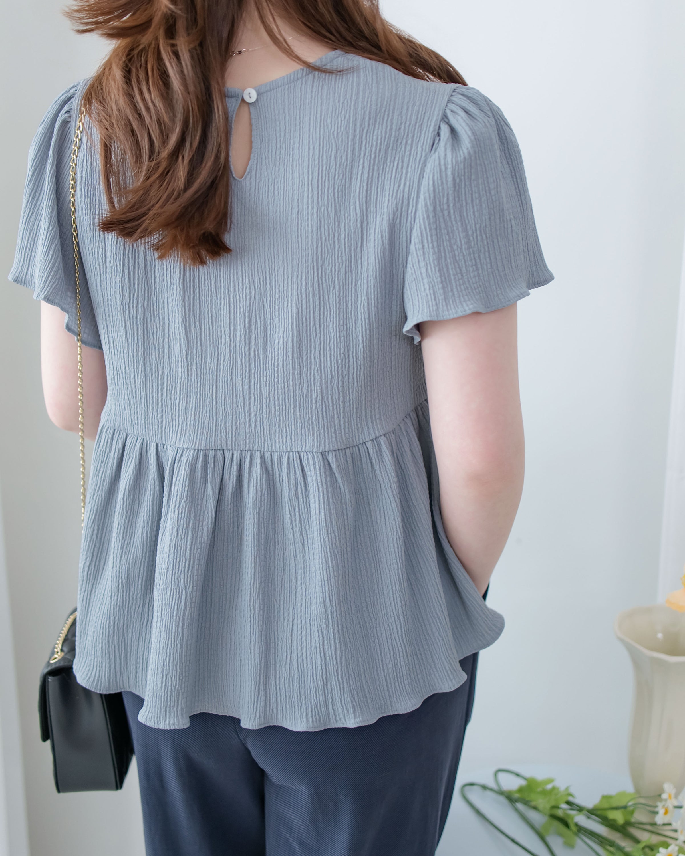 [intent label/intent製] Sophie Cotton Blouse 彈性防皺內橡筋顯瘦圓領上衣/ TPA8001