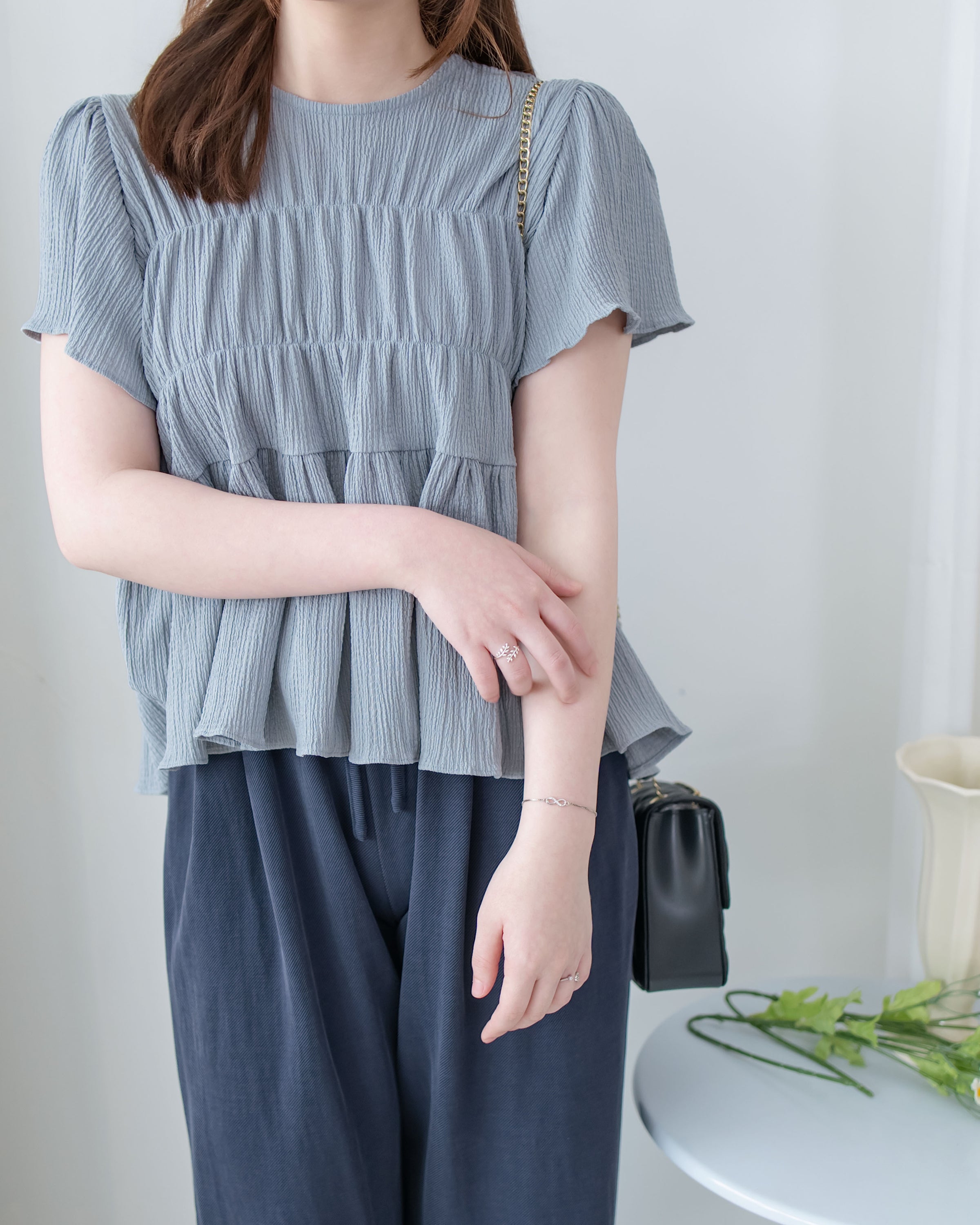 [intent label/intent製] Sophie Cotton Blouse 彈性防皺內橡筋顯瘦圓領上衣/ TPA8001
