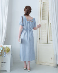 Ethnic Striped Dress 民族細邊方領後蝴蝶連身裙/ DS1128