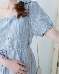 Ethnic Striped Dress 民族細邊方領後蝴蝶連身裙/ DS1128