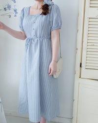 Ethnic Striped Dress 民族細邊方領後蝴蝶連身裙/ DS1128