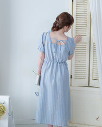 Ethnic Striped Dress 民族細邊方領後蝴蝶連身裙/ DS1128
