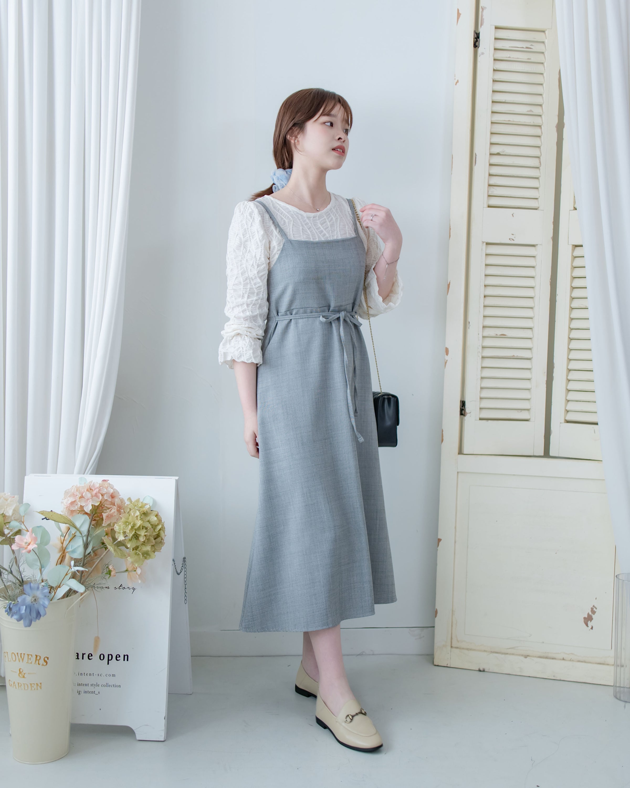 Light Tweed Vest Dress 防皺十字花紋修腰吊帶裙/ DS1118