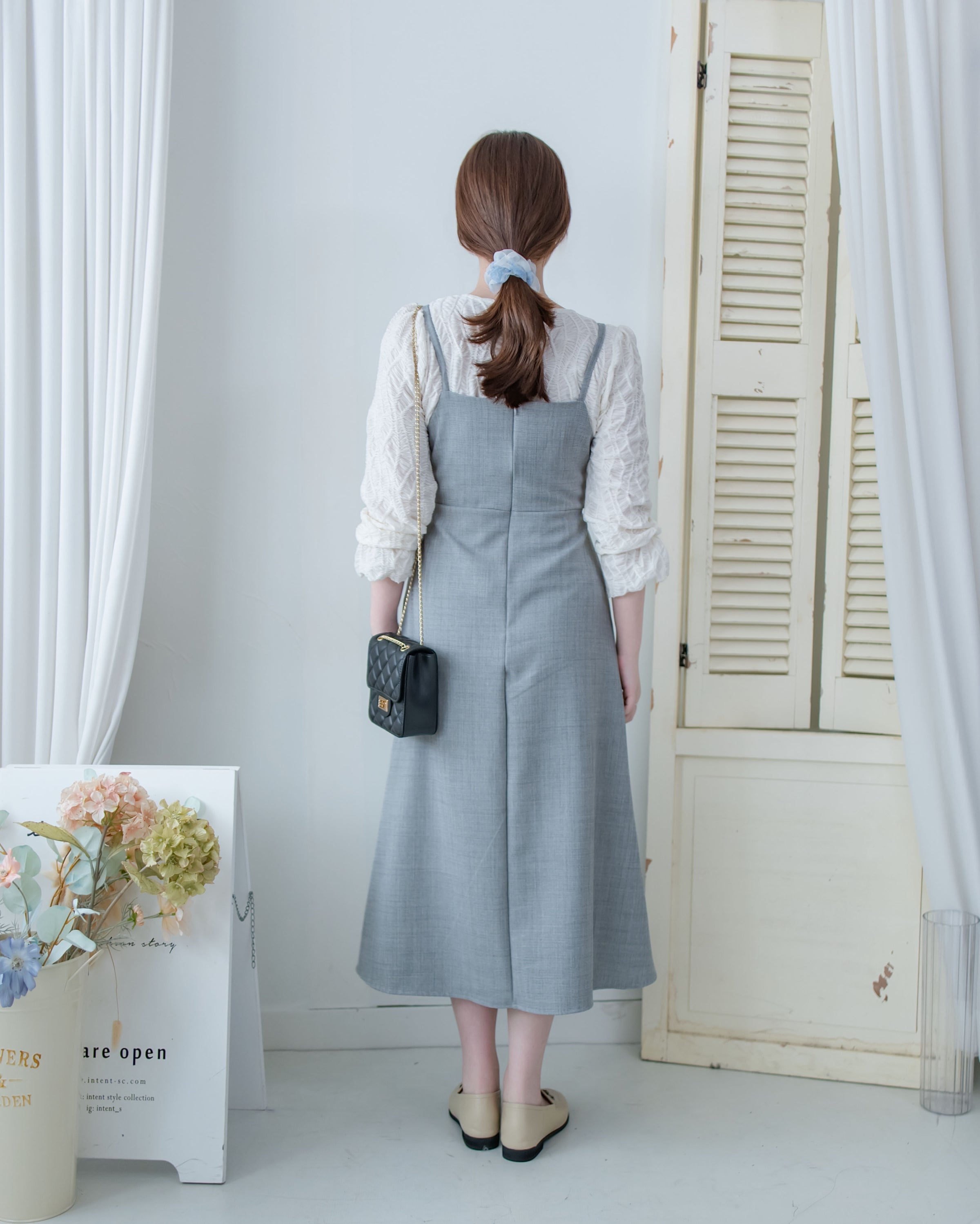 Light Tweed Vest Dress 防皺十字花紋修腰吊帶裙/ DS1118