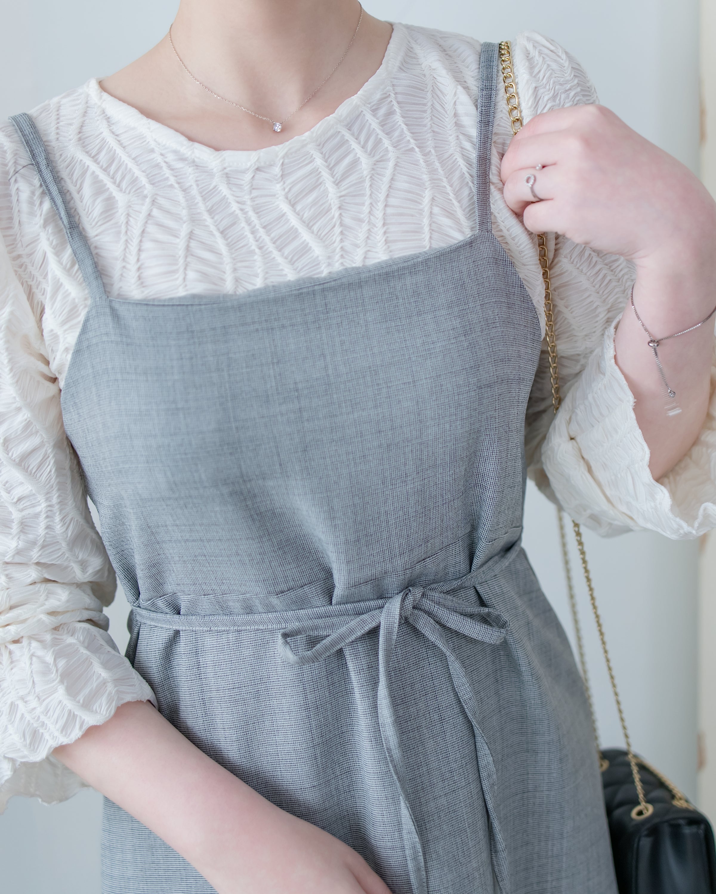 Light Tweed Vest Dress 防皺十字花紋修腰吊帶裙/ DS1118