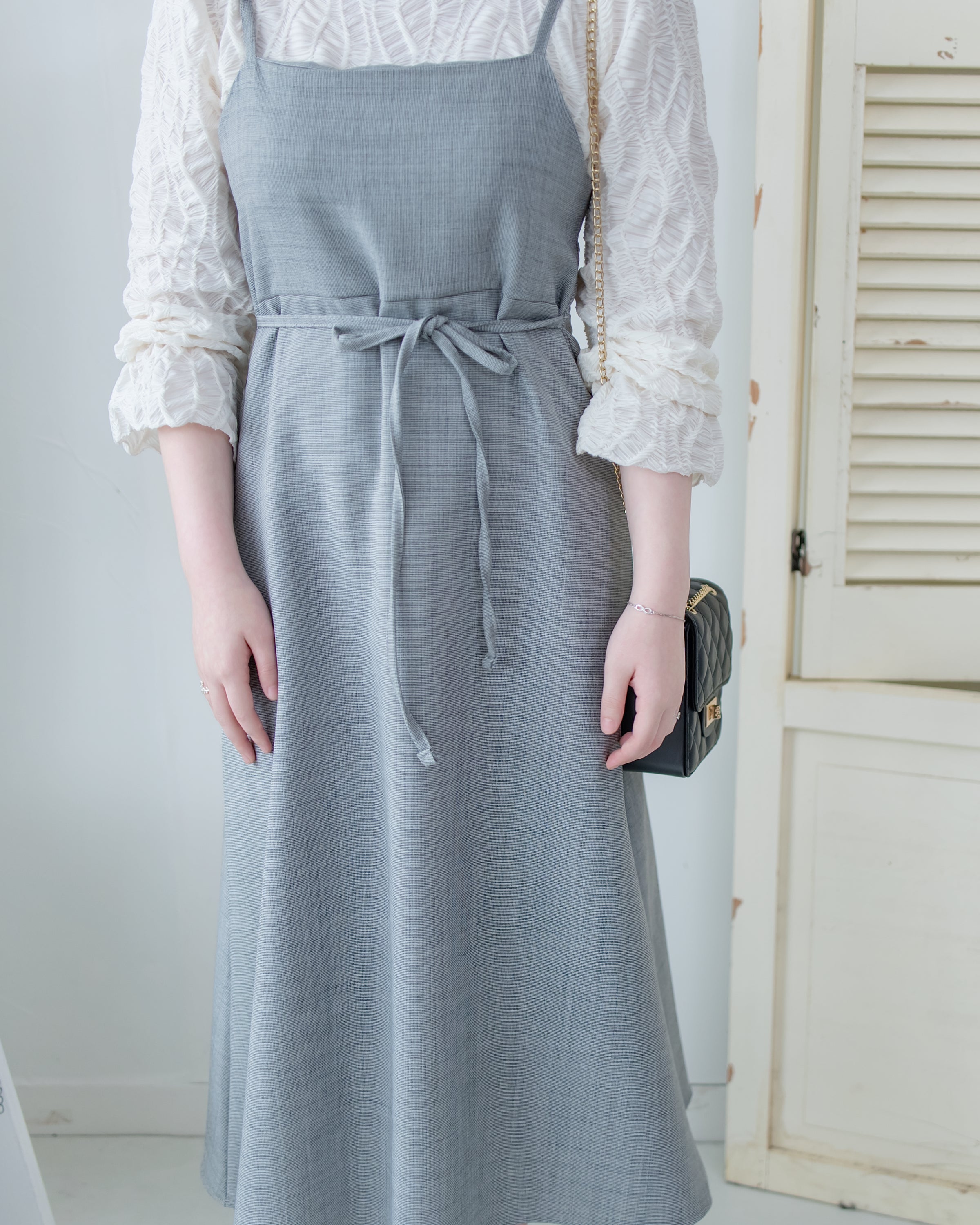Light Tweed Vest Dress 防皺十字花紋修腰吊帶裙/ DS1118