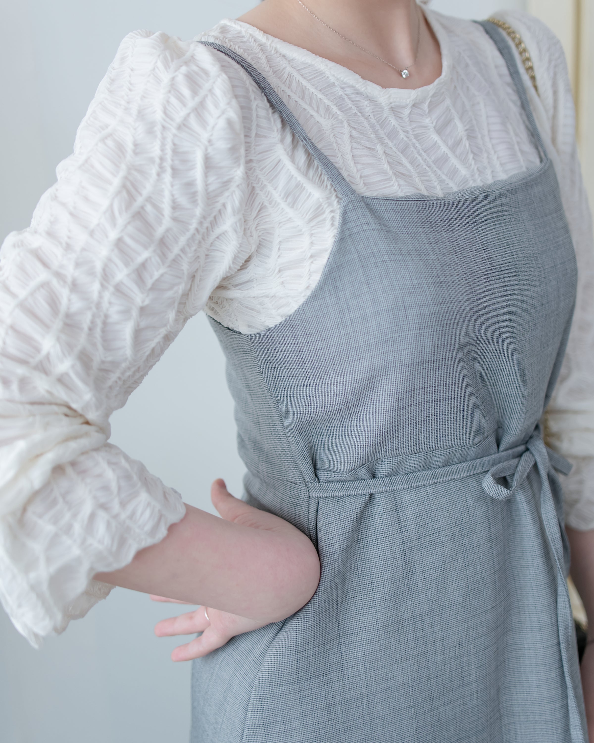 Light Tweed Vest Dress 防皺十字花紋修腰吊帶裙/ DS1118