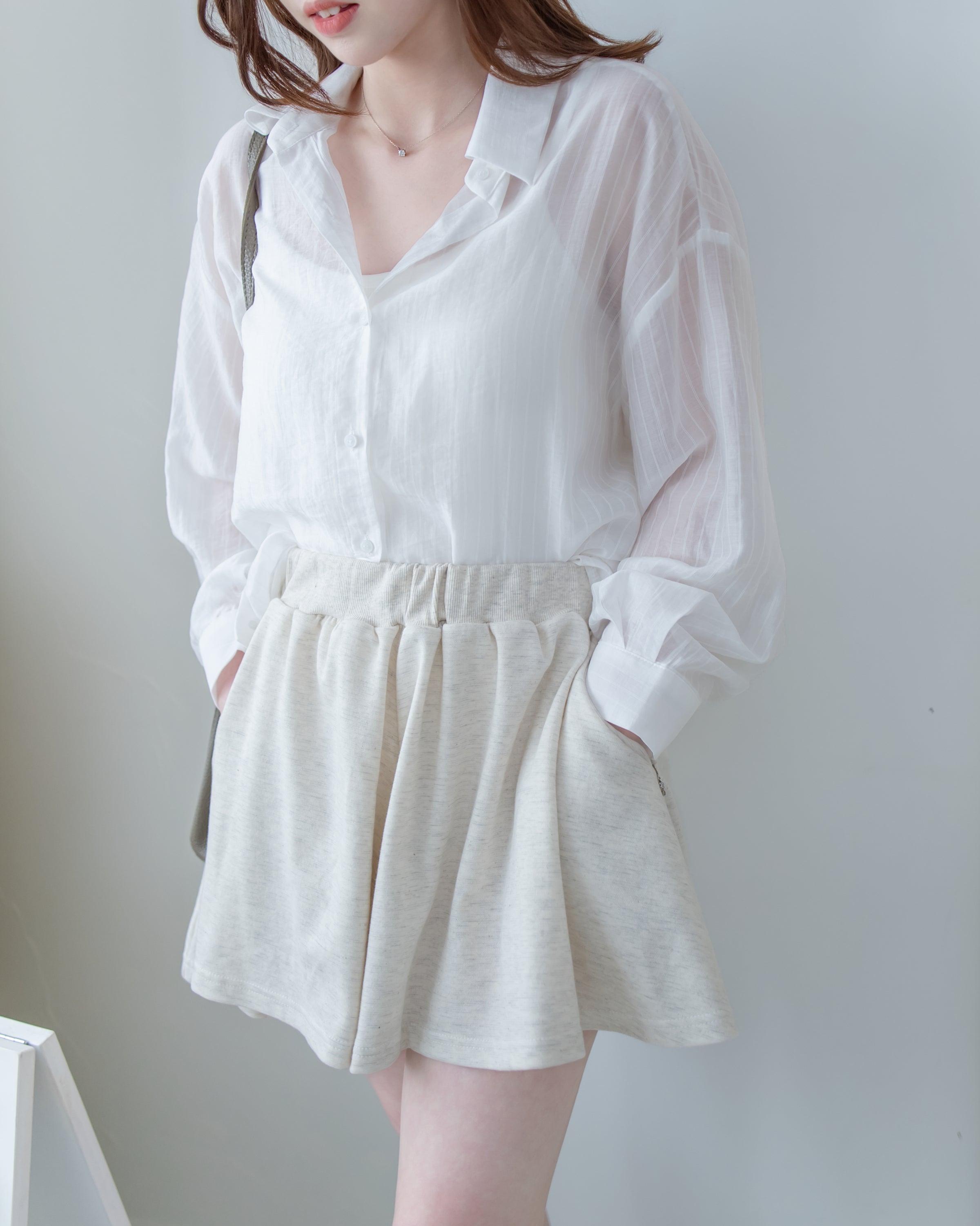 Cloud Beige Set 雲朵細褶彈性裙褲套裝/ SE9224 (pre-order 5月28截單)
