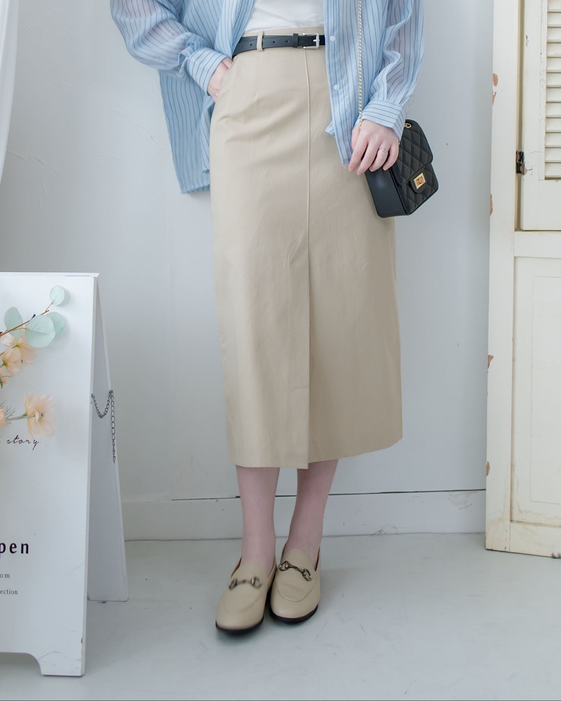 Urban Belt Skirt 俐落修身H型腰帶裝飾半裙/ SK8942