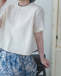 Classic Mono Blouse 經典黑白微立領弧形衣尾修身上衣/ TP9222 （pre-order 5月28截單)