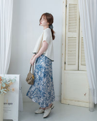 Champagne Floral Skirt 藍色線條花香檳質感面料傘裙/ SK8861 (pre-order 5月28截單)