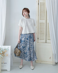 Champagne Floral Skirt 藍色線條花香檳質感面料傘裙/ SK8861 (pre-order 5月28截單)