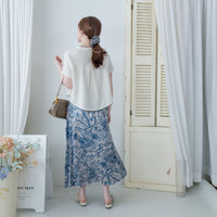 Champagne Floral Skirt 藍色線條花香檳質感面料傘裙/ SK8861 (pre-order 5月28截單)