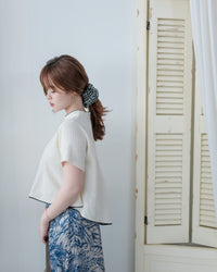 Classic Mono Blouse 經典黑白微立領弧形衣尾修身上衣/ TP9222 （pre-order 5月28截單)