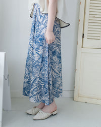 Champagne Floral Skirt 藍色線條花香檳質感面料傘裙/ SK8861 (pre-order 5月28截單)