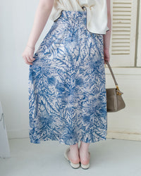 Champagne Floral Skirt 藍色線條花香檳質感面料傘裙/ SK8861 (pre-order 5月28截單)