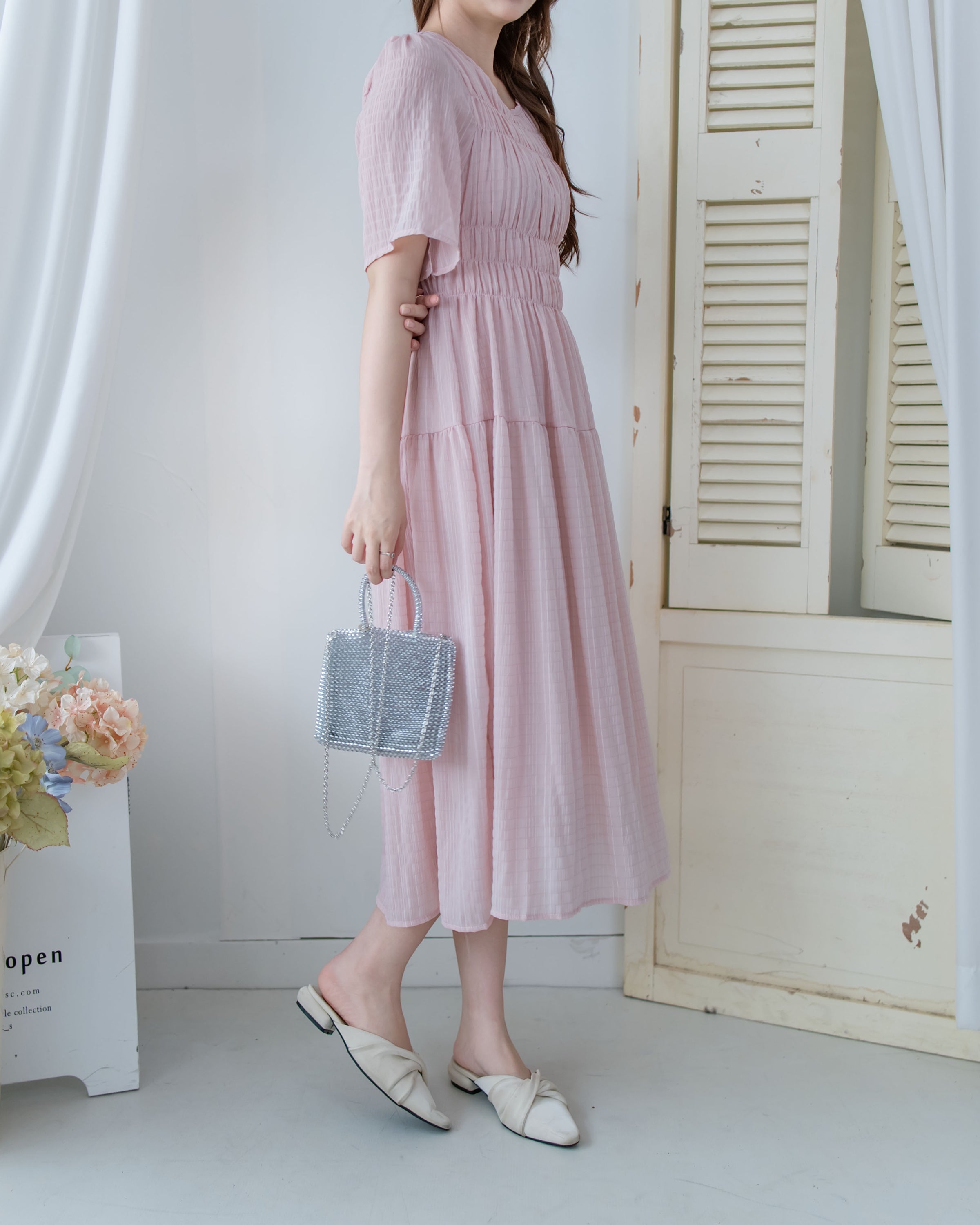 Secret Check Dress 暗格紋雪紡顯瘦修身連衣裙 / DS1127 (Pre-order 5月28截單)