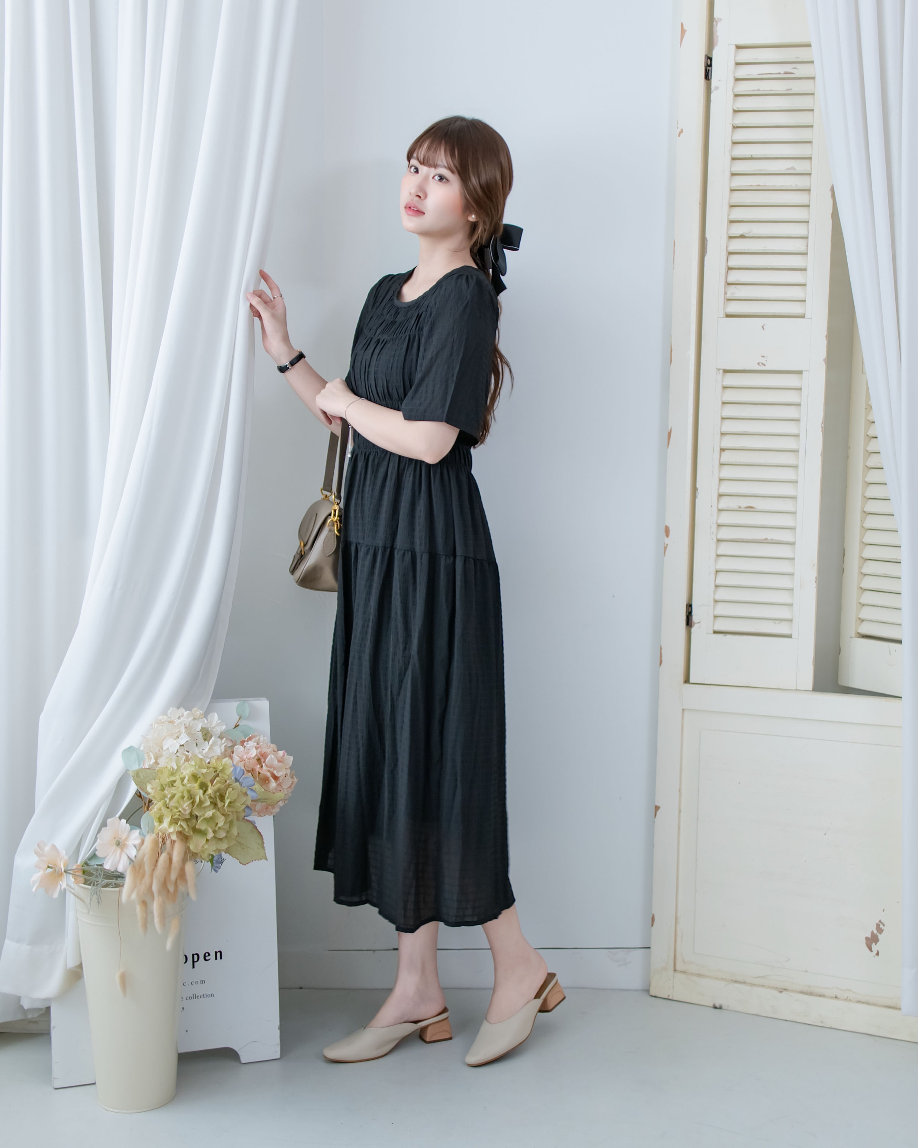 Secret Check Dress 暗格紋雪紡顯瘦修身連衣裙/ DS1127 – INTENT style