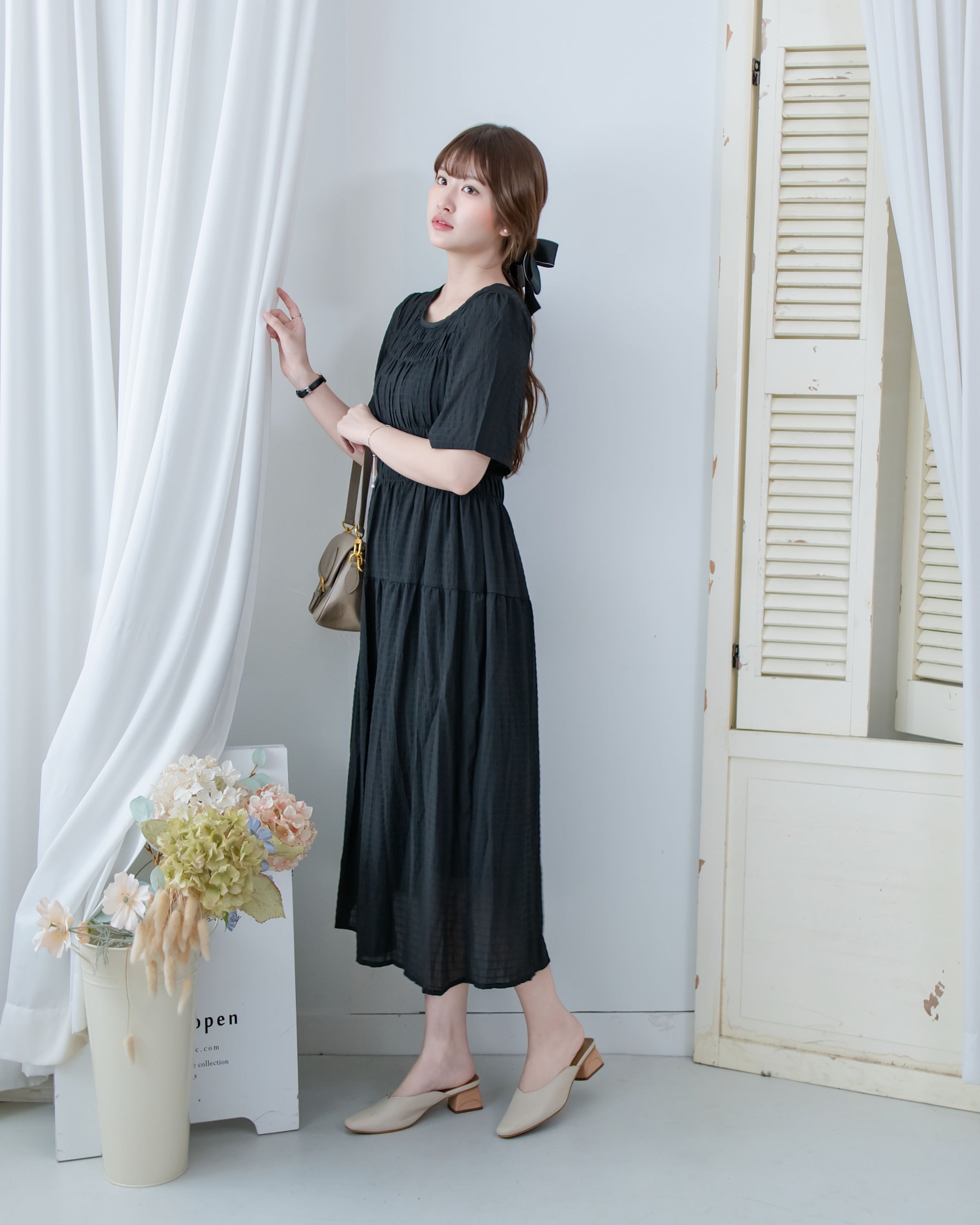 Secret Check Dress 暗格紋雪紡顯瘦修身連衣裙 / DS1127 (Pre-order 5月28截單)