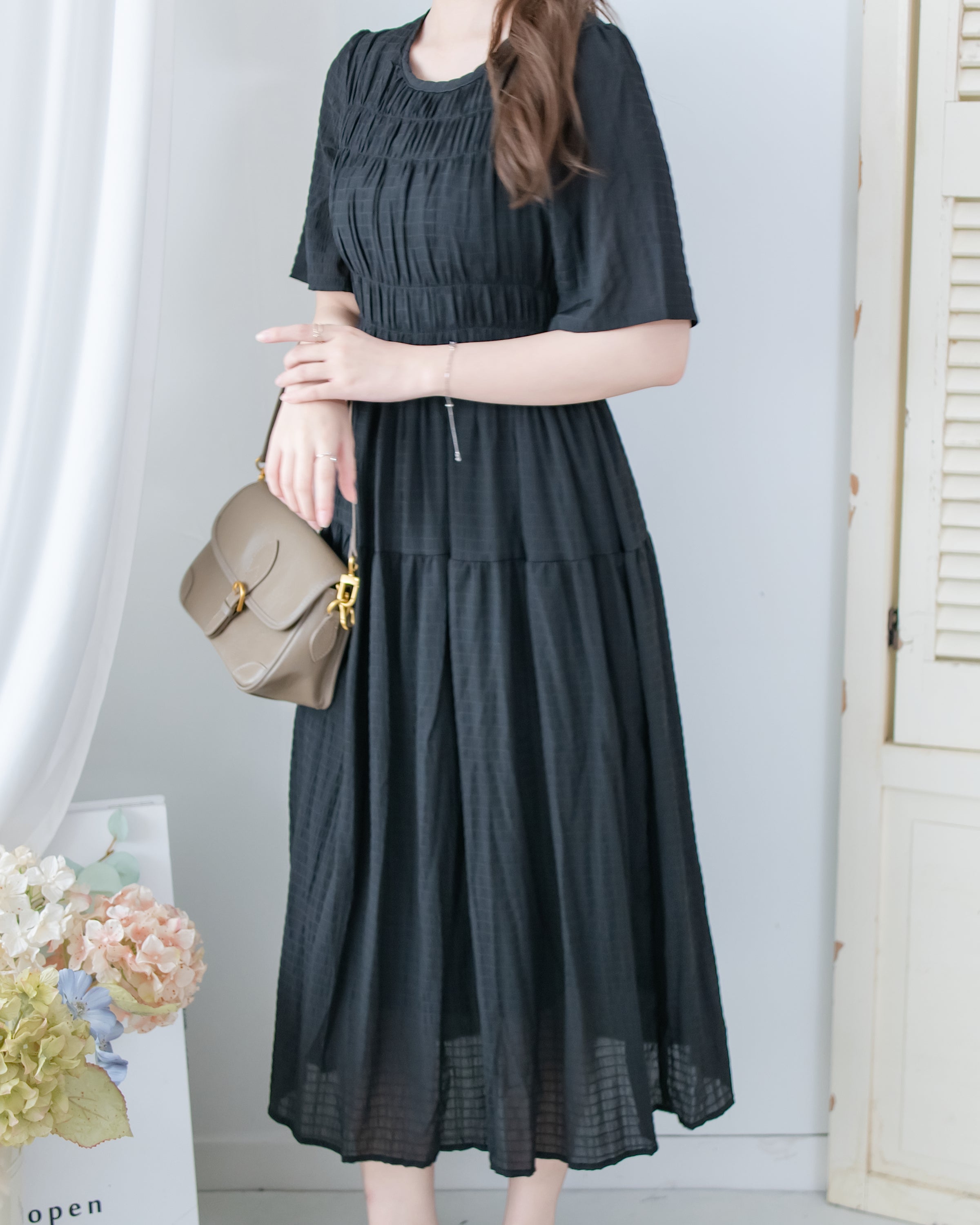 Secret Check Dress 暗格紋雪紡顯瘦修身連衣裙 / DS1127 (Pre-order 5月28截單)