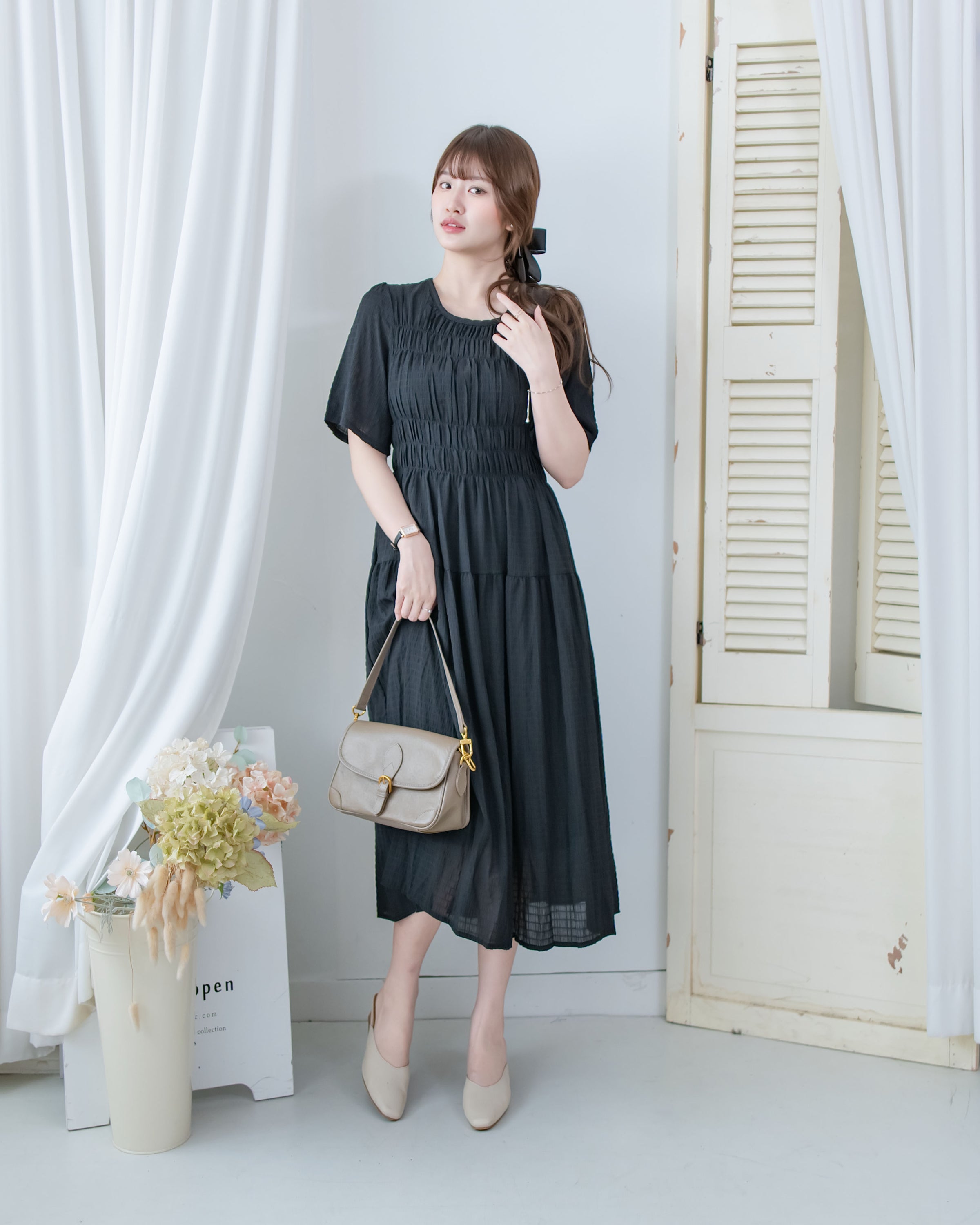 Secret Check Dress 暗格紋雪紡顯瘦修身連衣裙 / DS1127 (Pre-order 5月28截單)