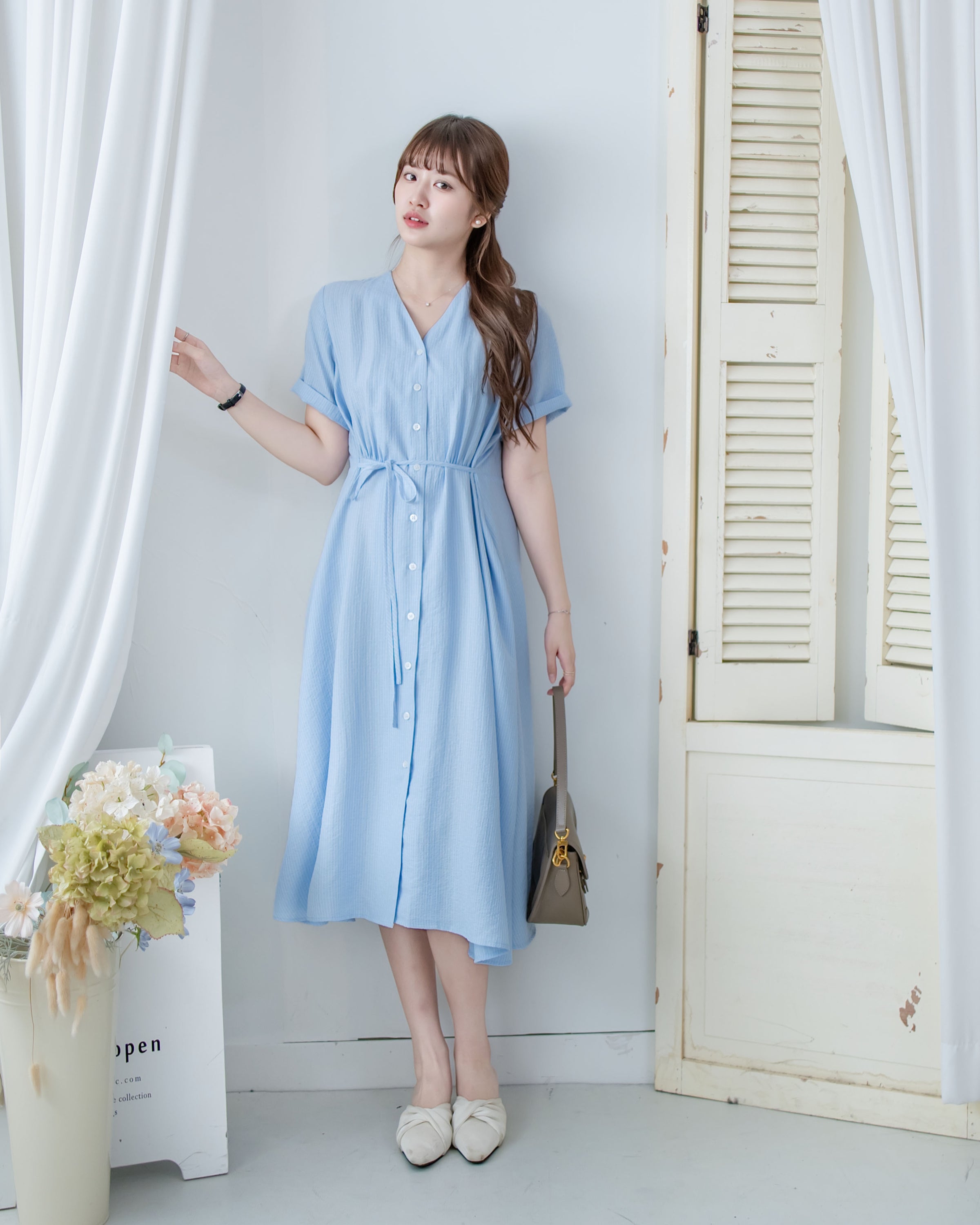[intent label/intent製 ] Stardust Stripe Dress 星塵織線條紋顯瘦弧腰線連身裙/ DSA8003 (Honeydew sold out)