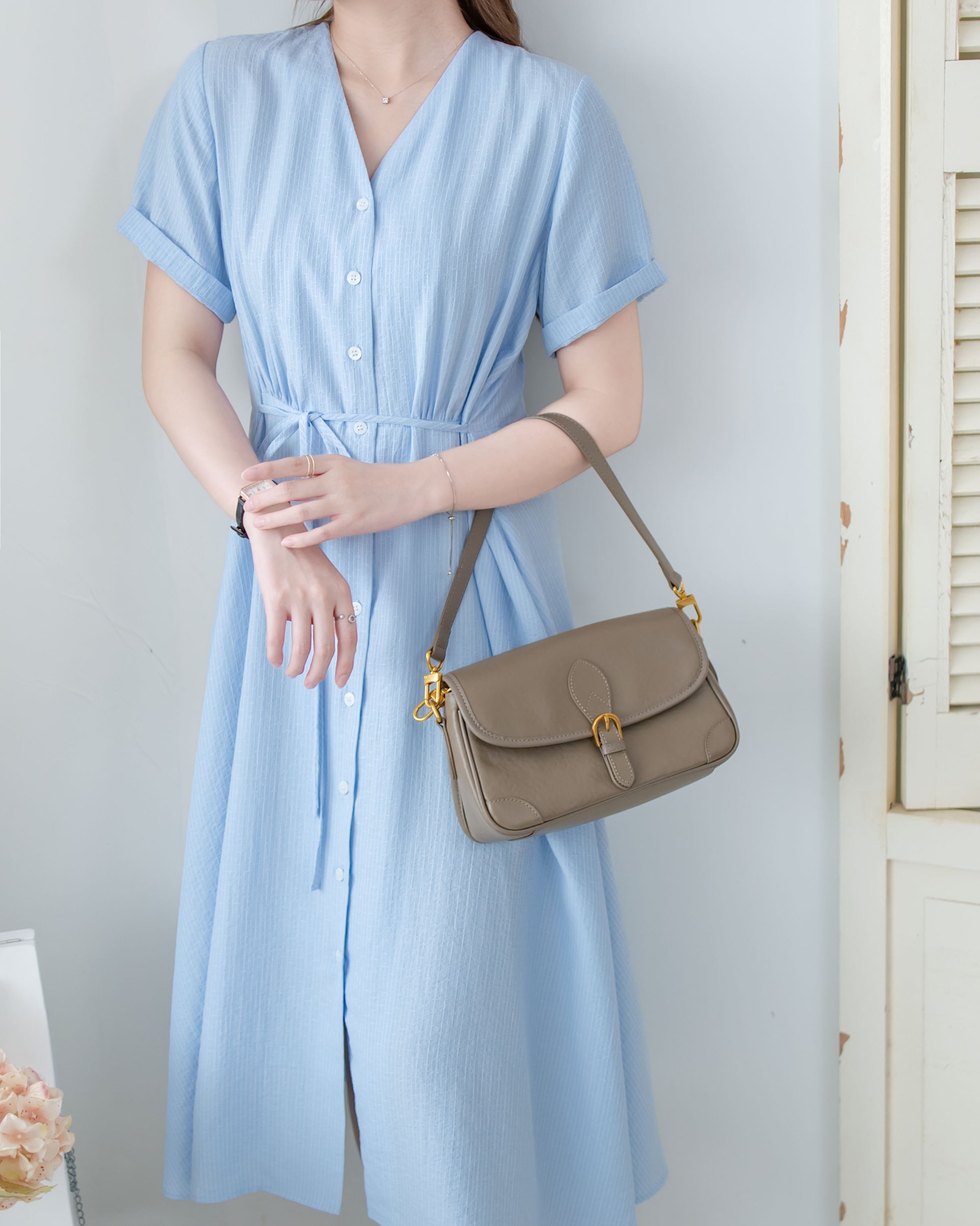 [intent label/intent製 ] Stardust Stripe Dress 星塵織線條紋顯瘦弧腰線連身裙/ DSA8003 (Honeydew sold out)