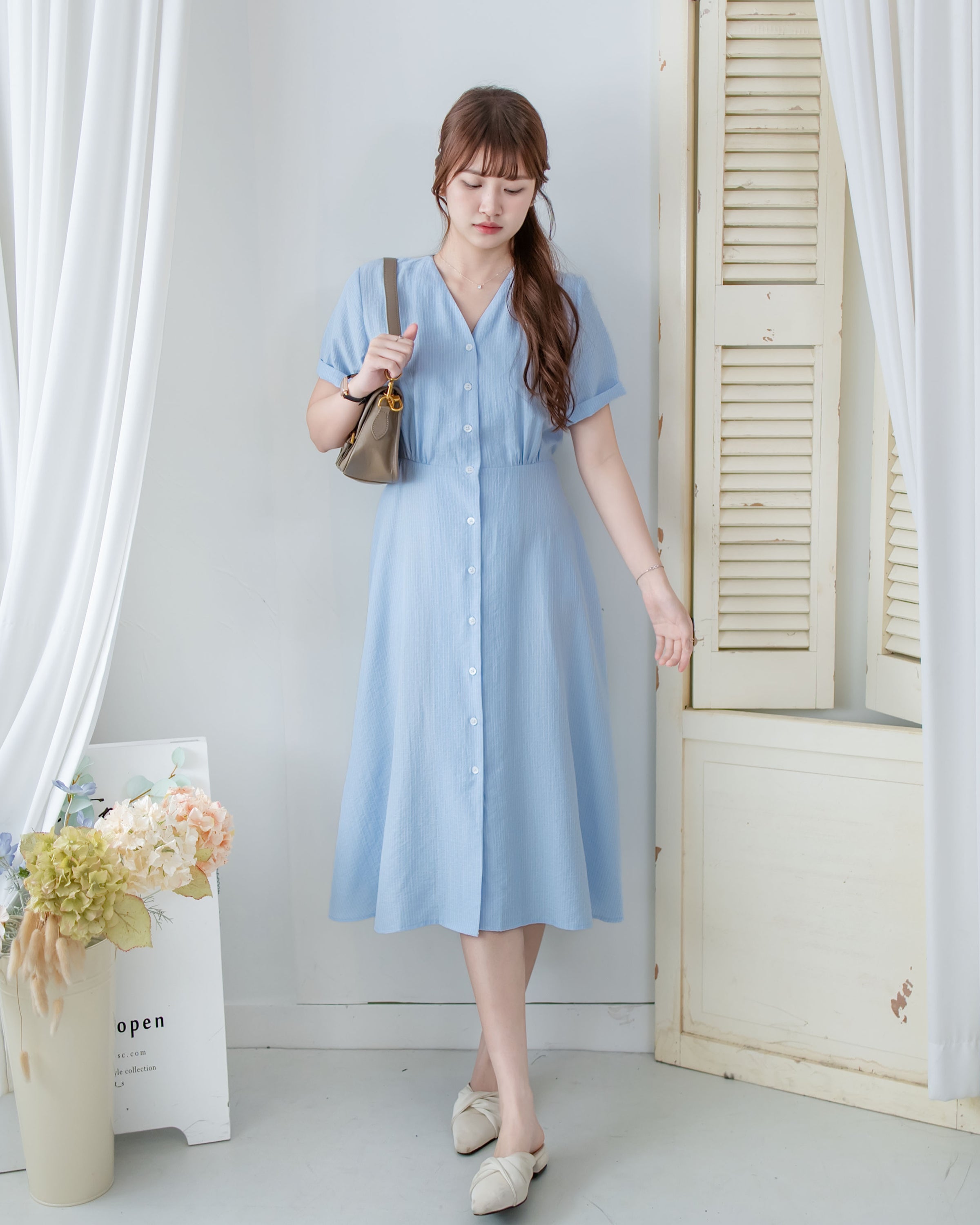 [intent label/intent製 ] Stardust Stripe Dress 星塵織線條紋顯瘦弧腰線連身裙/ DSA8003 (Honeydew sold out)