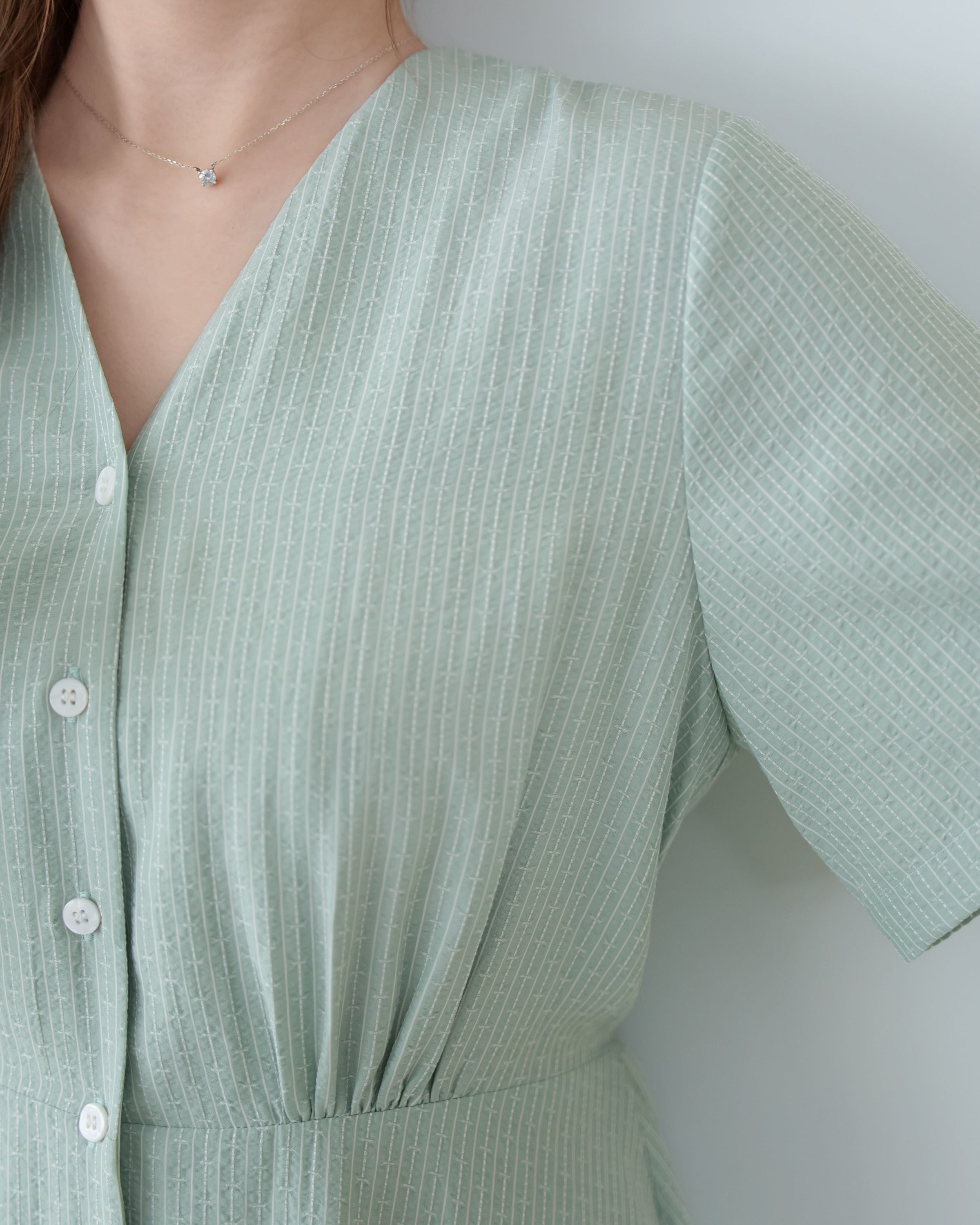 [intent label/intent製 ] Stardust Stripe Dress 星塵織線條紋顯瘦弧腰線連身裙/ DSA8003 (Honeydew sold out)