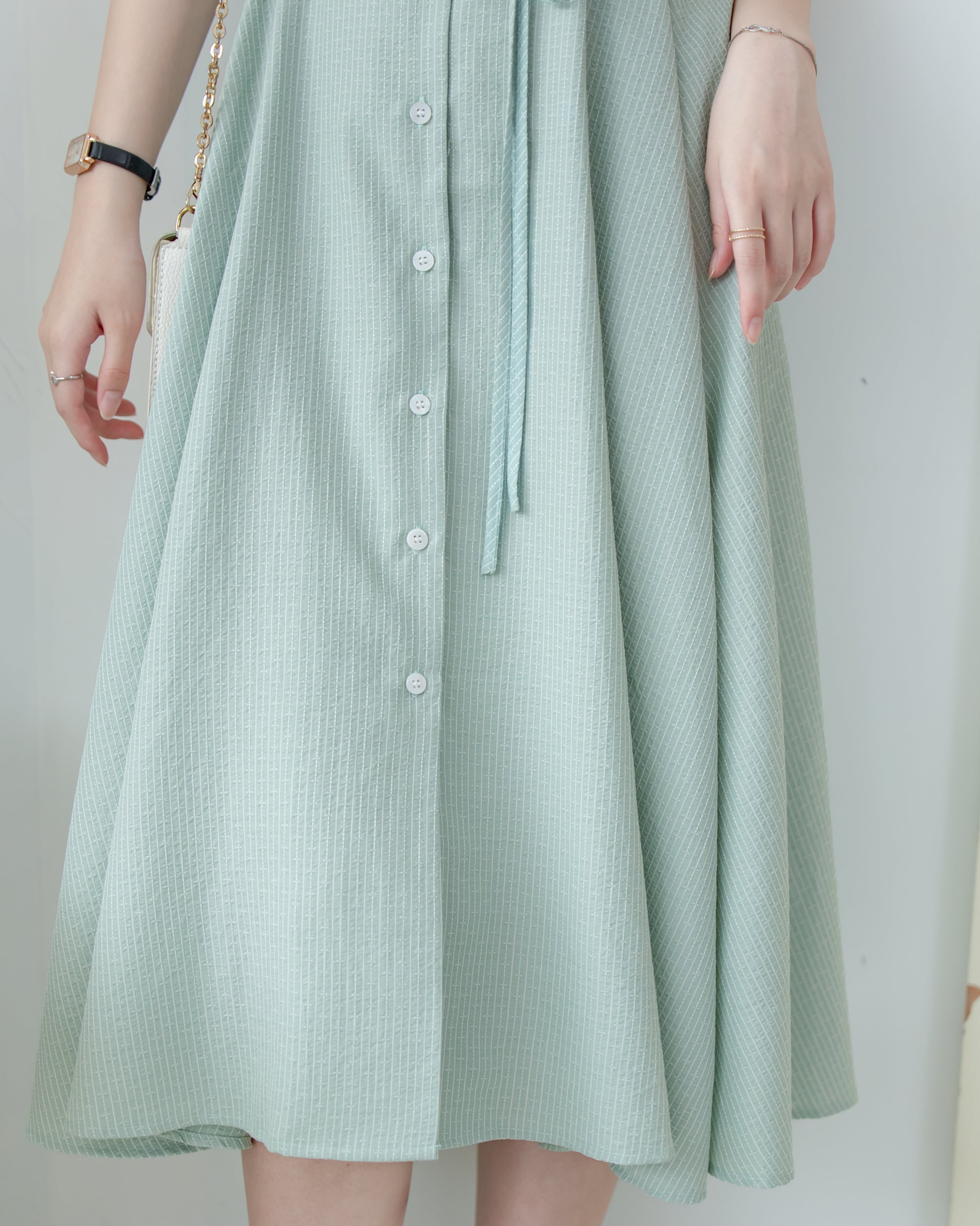 [intent label/intent製 ] Stardust Stripe Dress 星塵織線條紋顯瘦弧腰線連身裙/ DSA8003 (Honeydew sold out)