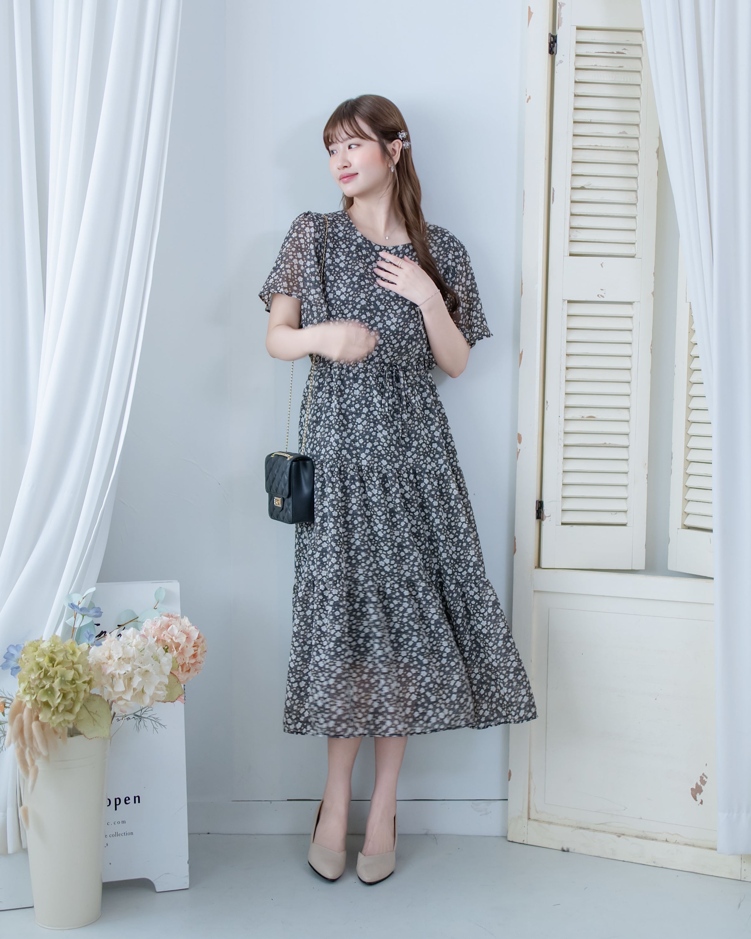 Daisy Dress 琉璃光感精緻印花修腰連衣裙/ DS1122 (Pre-order 5月28截單)