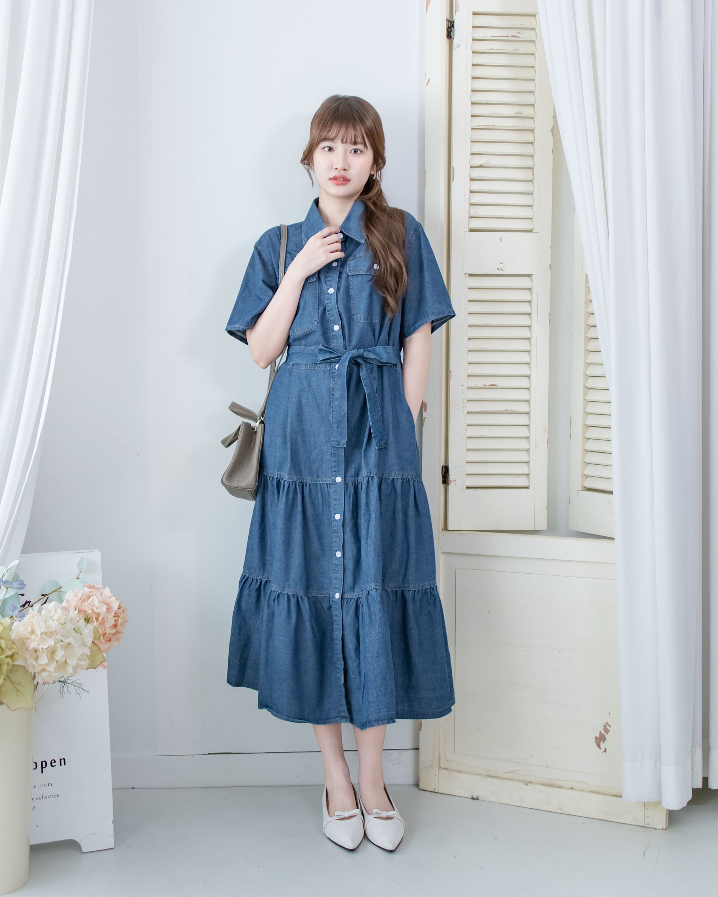 Denim Dress 牛仔層次修腰傘形連衣裙/ DS1119（pre-order 5月28截單)