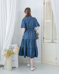 Denim Dress 牛仔層次修腰傘形連衣裙/ DS1119（pre-order 5月28截單)