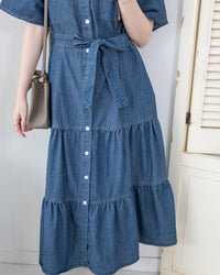 Denim Dress 牛仔層次修腰傘形連衣裙/ DS1119（pre-order 5月28截單)