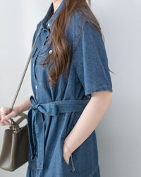 Denim Dress 牛仔層次修腰傘形連衣裙/ DS1119（pre-order 5月28截單)