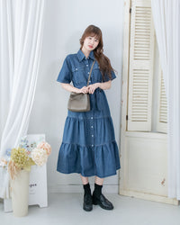 Denim Dress 牛仔層次修腰傘形連衣裙/ DS1119（pre-order 5月28截單)