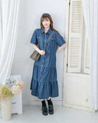 Denim Dress 牛仔層次修腰傘形連衣裙/ DS1119（pre-order 5月28截單)